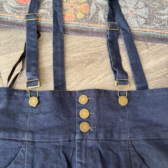 Collectif Size UK 16/US 12 Blue High Waist Denim Suspender Pencil Skirt with Fro - Picture 3 of 6